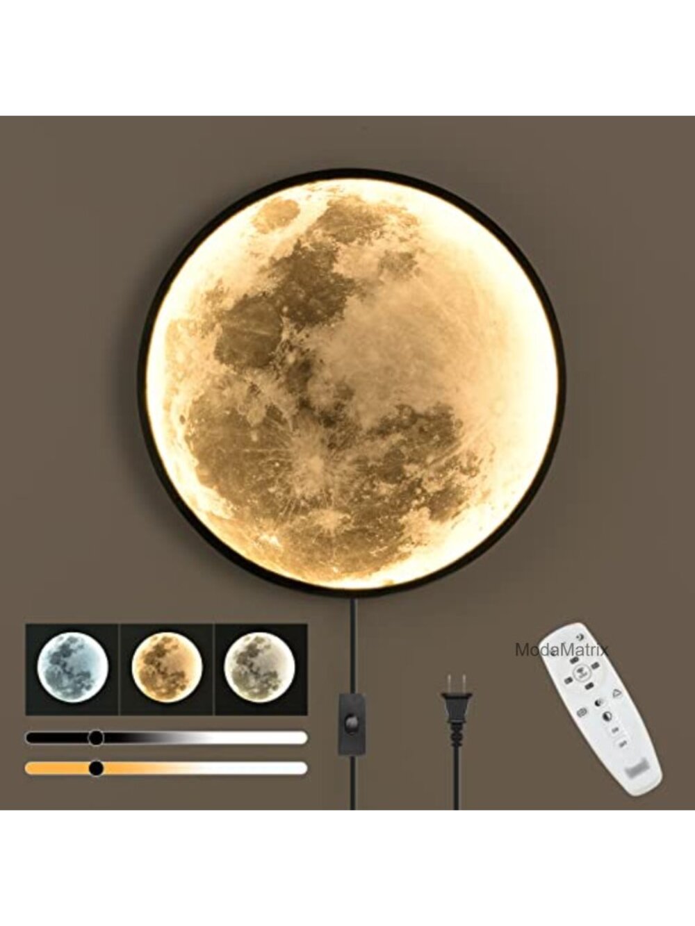Dimmable LED Moon Wall Sconce Plug In Modern Wall Light with Remote Control 24W